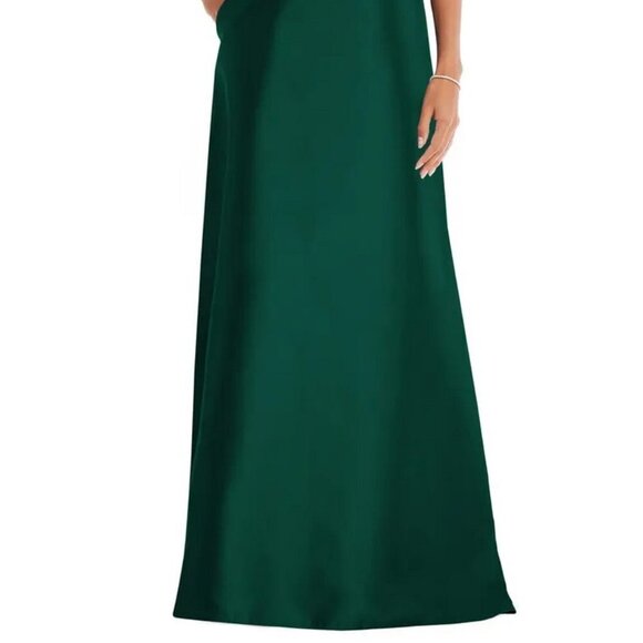 Alfred Sung Hunter Green Off the Shoulder Satin Gown D811s - Picture 2 of 4